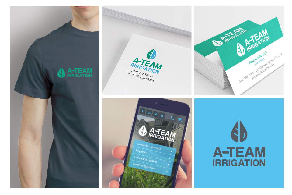 example of logo variations for A-Team Irrigation